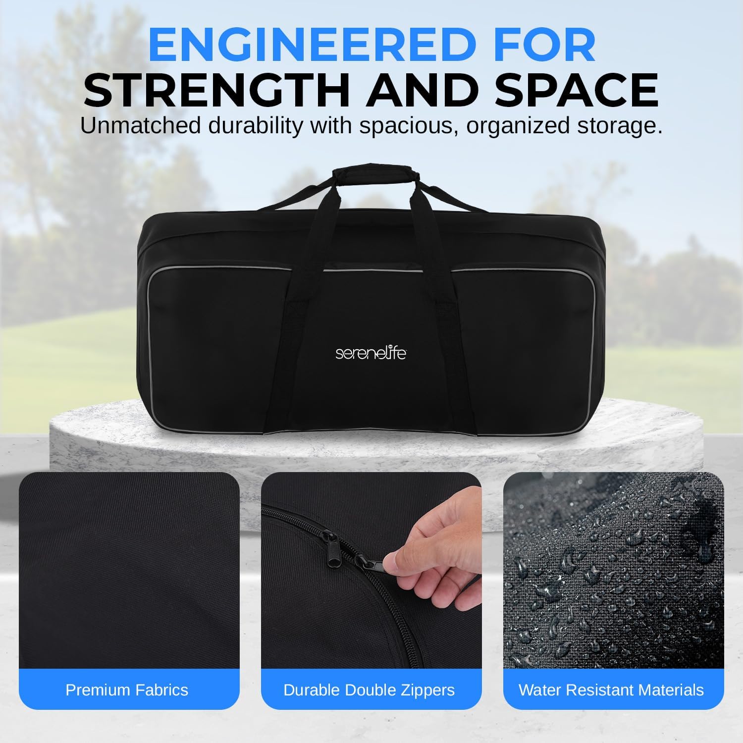 Portable Golf Trolley Duffel Bag - Water-Resistant Extra Large Nylon Travel Duffel Luggage Bag with Durable Zippers, Large Compartment, Includes Shoulder Strap & Padded Handles - SereneLife SLGZBGA - Image 3