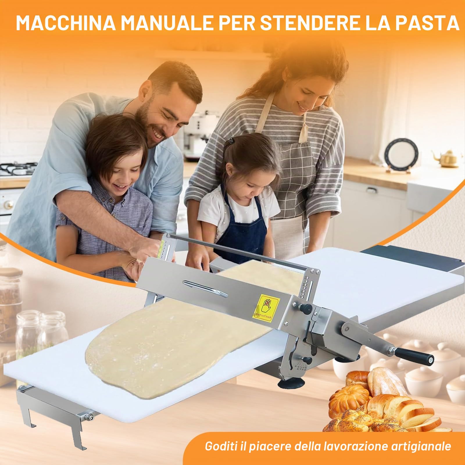 Sfogliatrice per Pasticceria e Pizza – Macchina Manuale in Acciaio Inox con Regolabile 0-25 mm, Design Pieghevole da Banco, Perfetta Come Sfogliatrice per Impasto 300-Model