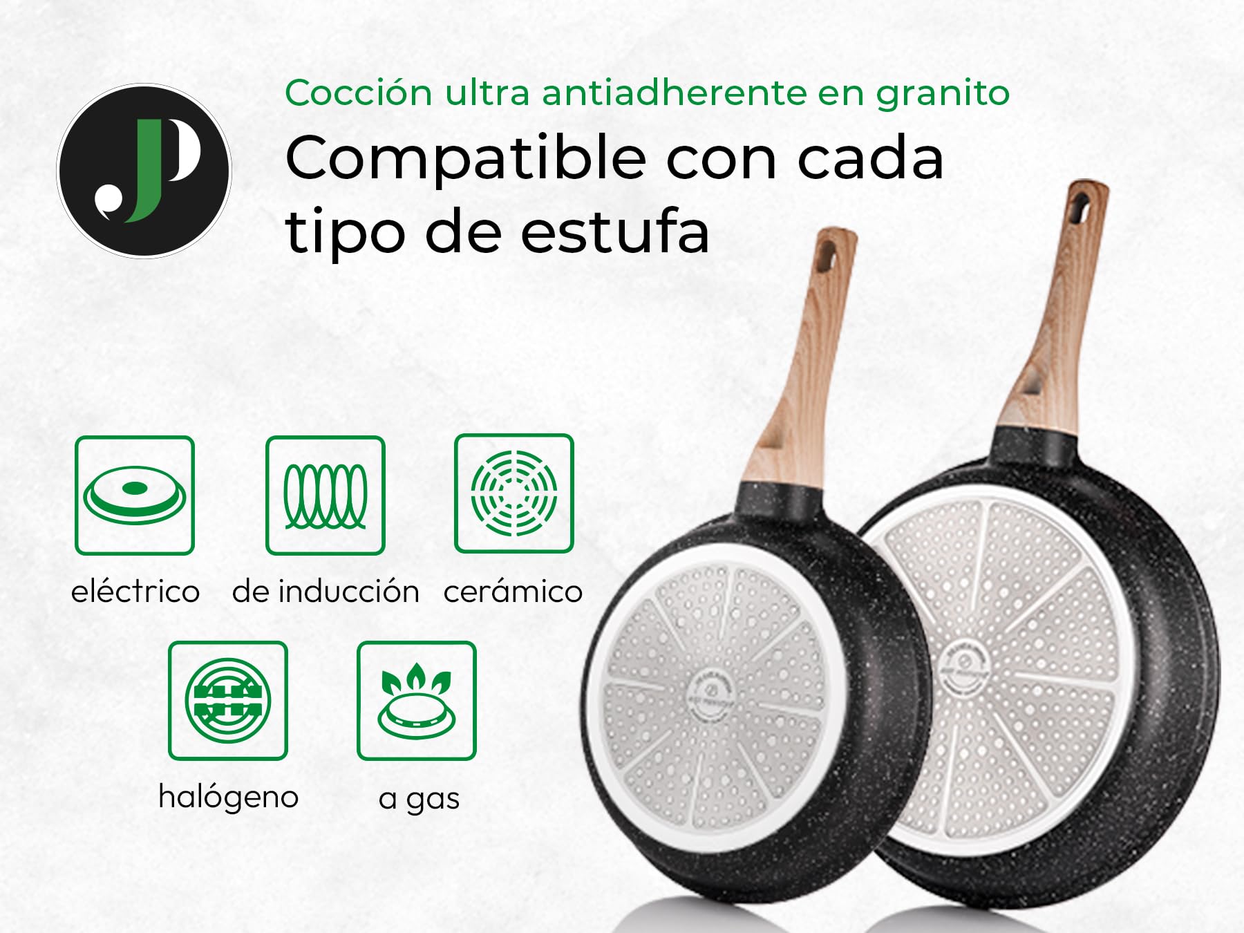 JUST PERFECTO Bateria de Cocina Induccion y Sartenes Antiadherentes - Ollas Cocina 24cm,18cm - Sartenes induccion 24,28 cm - Sartén Hondo con Tapa 24 cm - Cacerolas Para Induccion incluidas Espátula