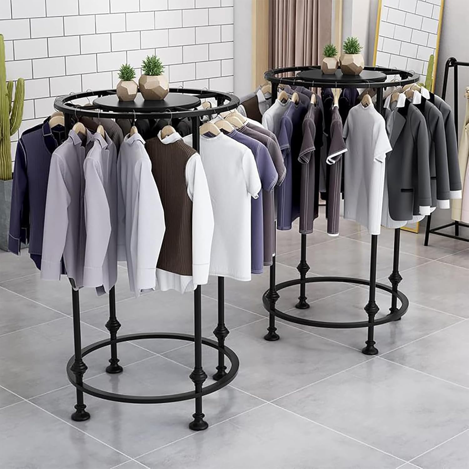 Round Garment Display Retail Rack, Floor-Standing Round Clothes Hanging Rack, Clothing Racks with Topper, Multi-Purpose Clothing Organizer for Boutique Retail Store Laundry Home - Image 4