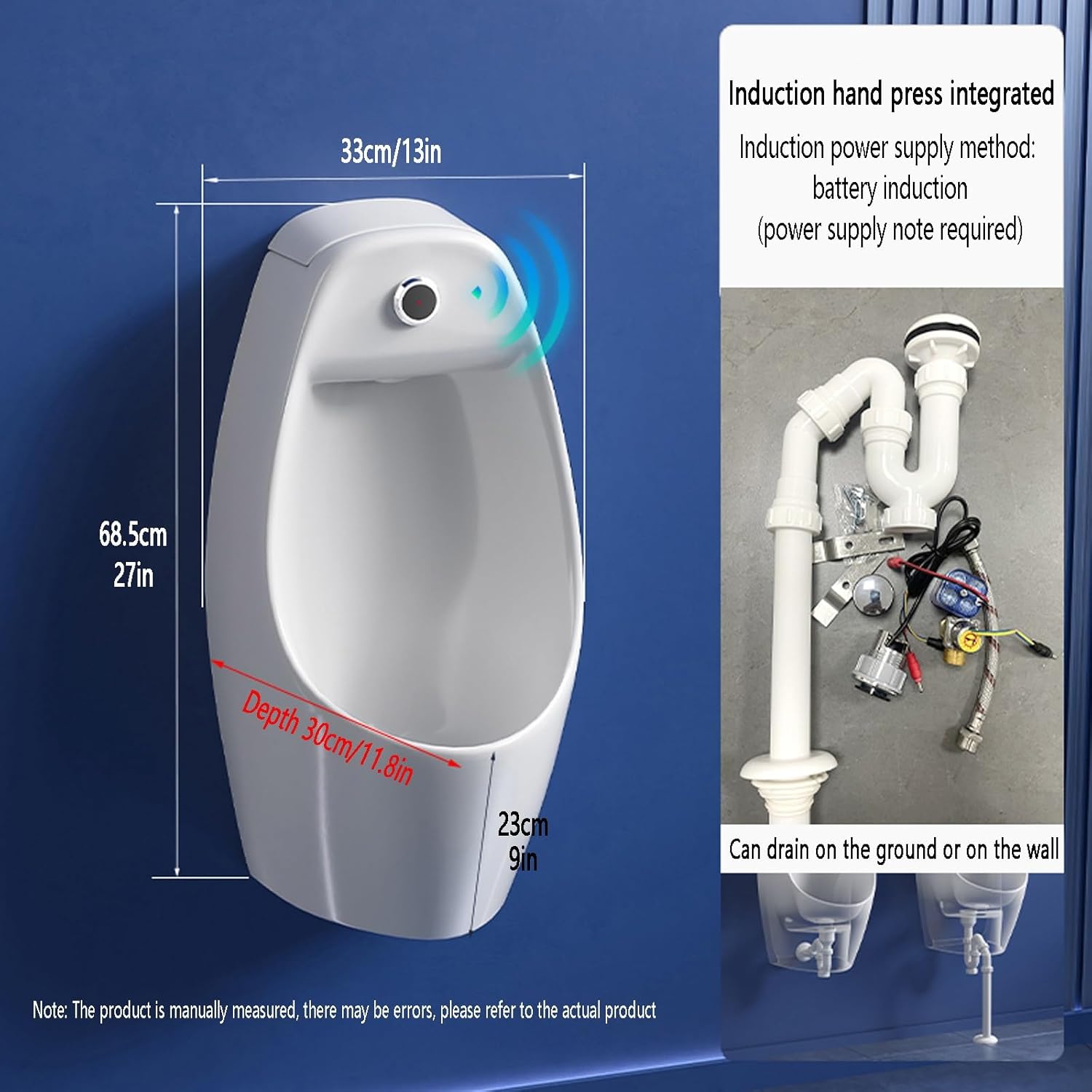Ceramics Wall Mounted Men's Flushing Urinal,White Commercial High Efficiency Flushing Adult Urinal,Intelligent Sensor Toilet Splash-Proof Male Urinal,public Toilet Urinal for Bathroom Hotel Shop