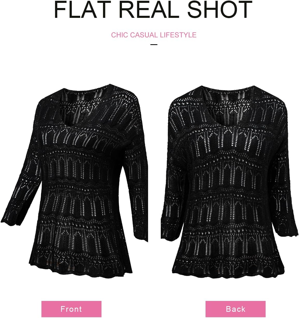 SHEWIN Womens Spring Tops Crochet 3/4 Length Sleeve Pullover Sweater Oversized Summer Shirts Trendy Beach Vacation Clothes - Image 7