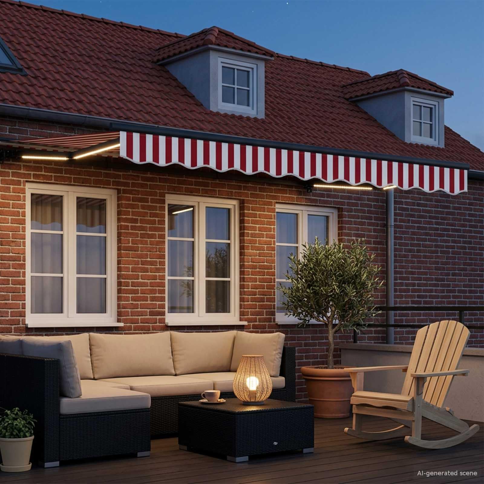 Tenda da Sole Elettrica, Poliestere, Rosso Bianco Antracite, 3 x 2.5 m