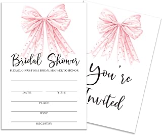 Bridal Shower Invitations With Envelopes, Pink Bow Wedding Shower Invites, 25 Pcs Blank Fill-in Invites For Wedding, Engagement Bachelorette Party Decor -C03