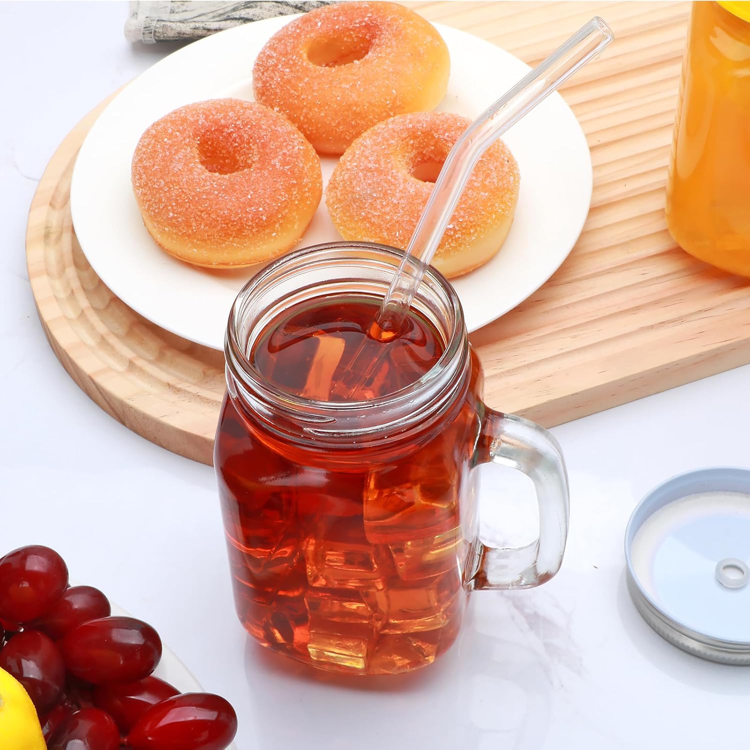 QAPPDA Mason Jars with Handle, Glass Mugs with Straws and Sliver Lids 12 Pack,16oz Drinking Jars,Smoothie Cups for Juice,Coffee,Iced Tea and Lemonade - Image 5