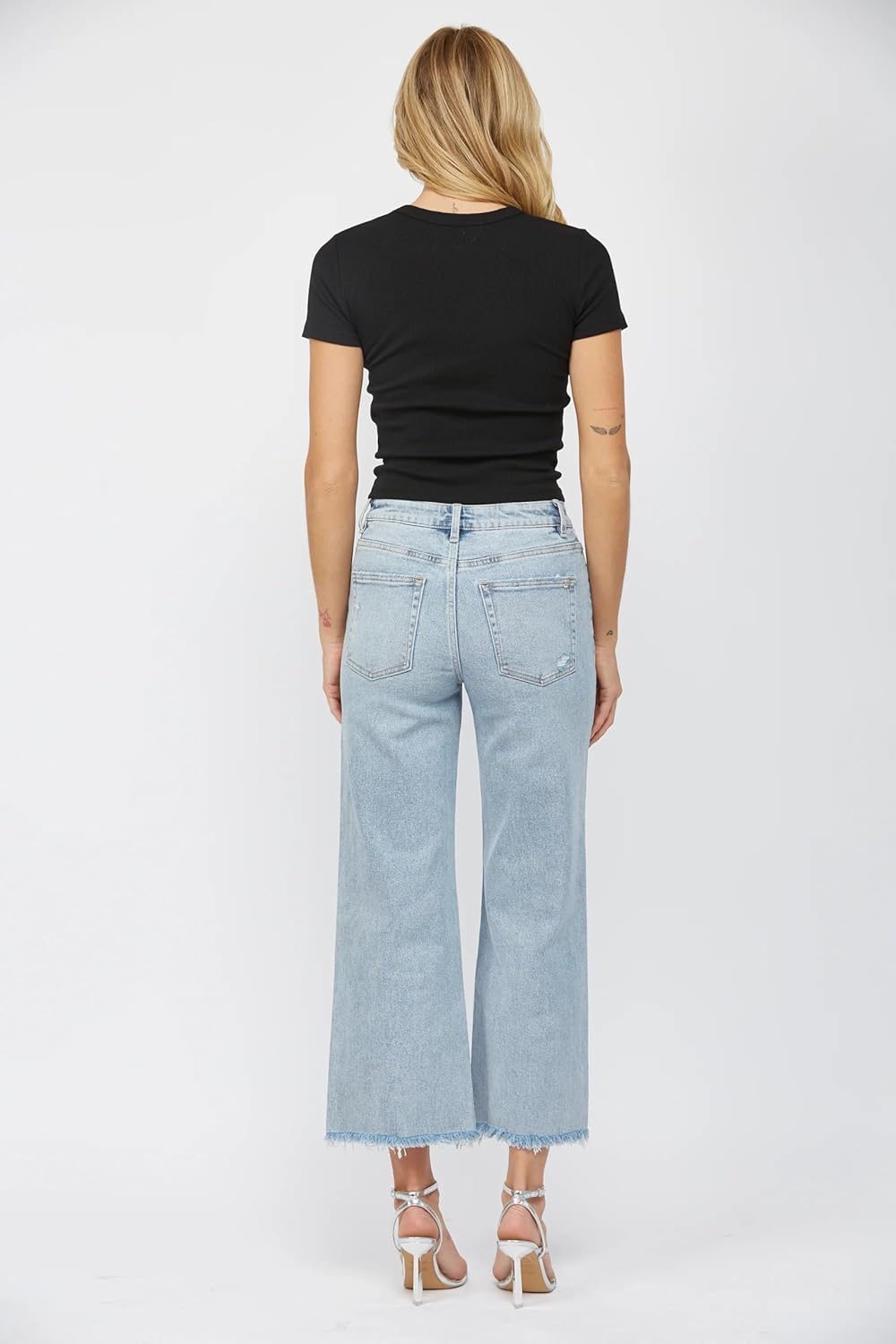 Mica Denim - High Rise Raw Hem Ankle Wide Leg Jeans (27" Inseam) - MDP-W3034 - Includes Official Tag