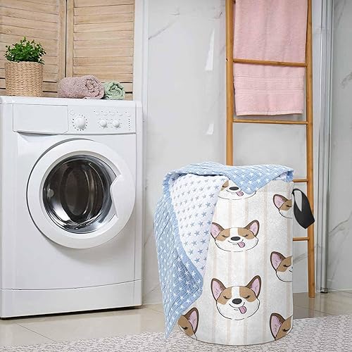 Miniatura 3 de InterestPrint Corgi Dog Head on White Home Corner Bin for Dorm and Family Freestanding Laundry Basket Collapsible Large Clothes Hamper Storage 14x17