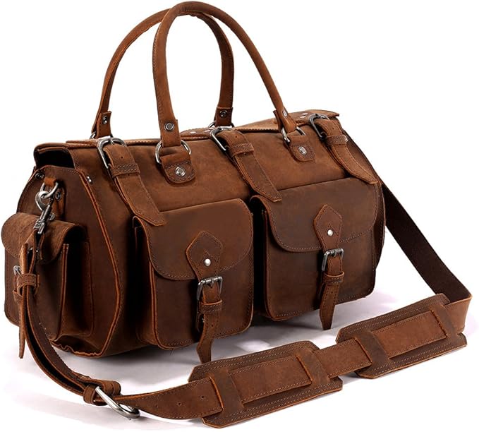 LederMann Rugged Leather Duffle Bag Men Travel Weekender