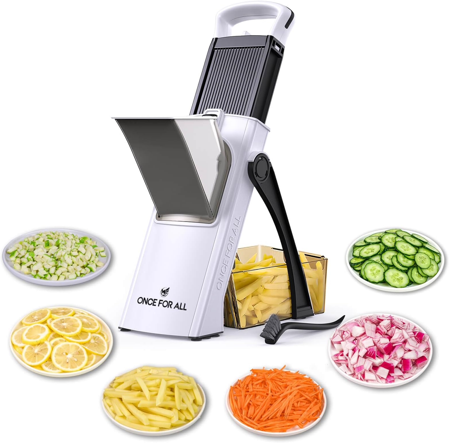 ONCE FOR ALL Upgrade Safe Mandoline Slicer Plus, Biger Size, Adjustable Vegetable Food Chopper Potato Fries Cutter, Detachable Blade, Kitchen Chopping Artifact, Gift (Black)