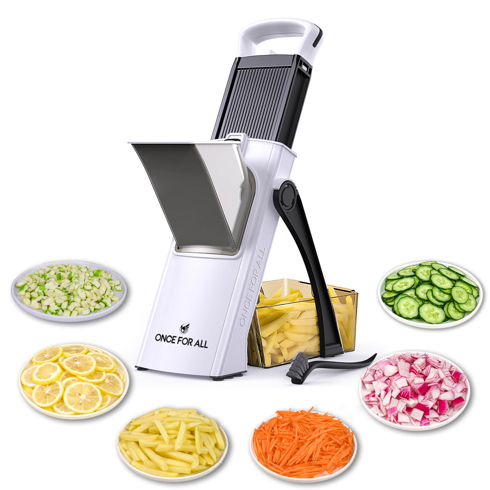 ONCE FOR ALLUpgrade Safe Mandoline Slicer Plus, Biger Size, Adjustable Vegetable Food Chopper Potato Fries Cutter, Detachable Blade, Kitchen Chopping Artifact, Gift (Black)