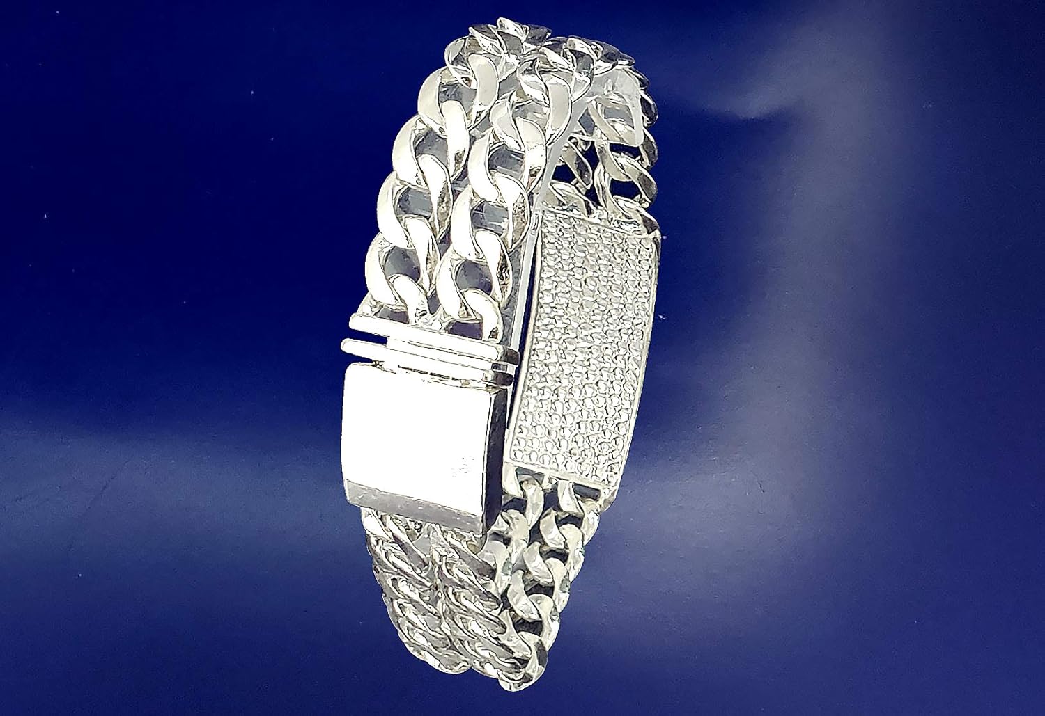 16 mm Heavy Solid Sterling Silver Double 2 Row Curb Link ID Bracelet Handmade in USA 8 Inches 39 Grams