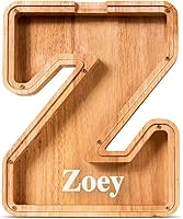 Vista 87 de SummiDate Alcancía de madera de letra para niños y niñas, Alfabeto, regalo de cumpleaños para niños (W)