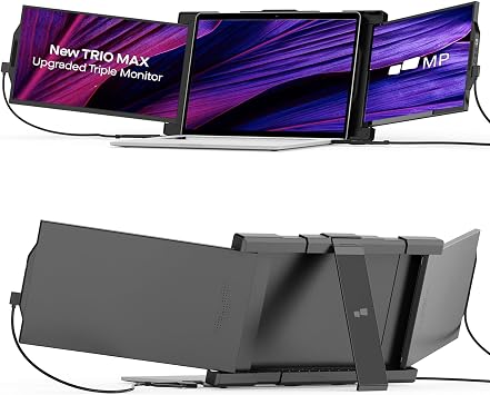 Trio Max Mobile Pixels 14.1 Portable Monitor for Laptops, Full HD IPS Triple MonitorBuilt-in Kickstand, USB A/Type-C Powered On-The-Go, Plug and Play Mac Windows SwitchOptional Magnets
