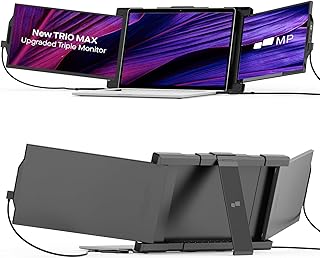 Trio Max Mobile Pixels 14.1‘’ Portable Monitor for Laptops, Full HD IPS Triple Monitor(Built-in Kickstand), USB A/Type-C Powered On-The-Go, Plug and Play Mac Windows Switch(Optional Magnets)