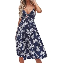 FANCYINN Womens Tie Front Button Down A-Line Dresses Summer Spaghetti Strap Midi Dress Floral Prints
