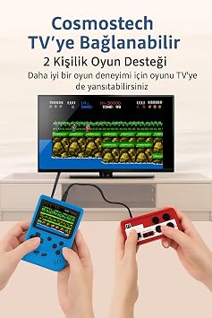 Taşınabilir Retro Oyun Konsolu, 400 Oyun, 3.0 inç Ekran, TV Bağlantılı, 2 Kişilik, Siyah