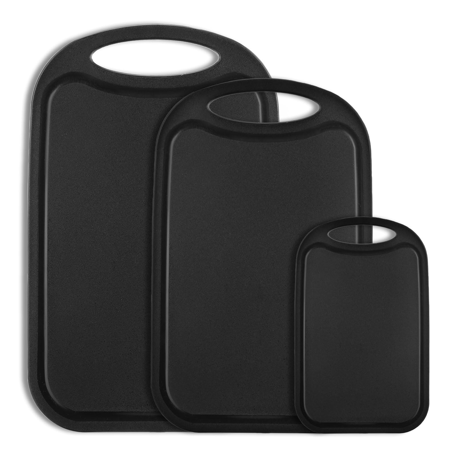 BEWOS Plastic Chopping Board Set, Juice Groove, Chopping Board with Easy Grip Handle, Ideal for Meat Veggies, Fruit, Dishwasher Safe