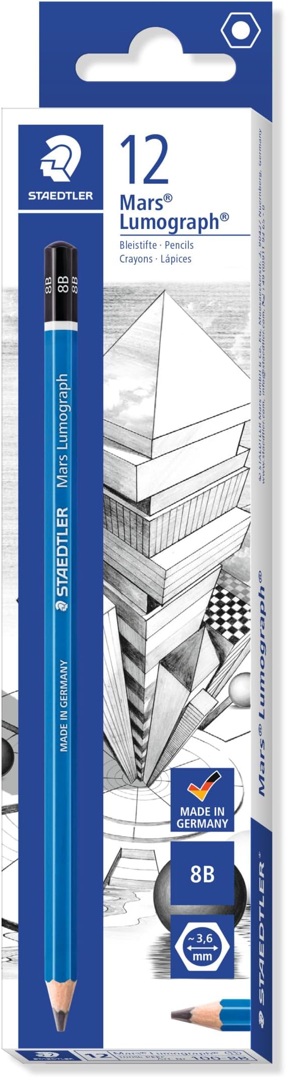 Mars Lumograph 8B Graphite Art Drawing Pencil, Soft, Break-Resistant Bonded Lead, 12 Pack, 100-8B