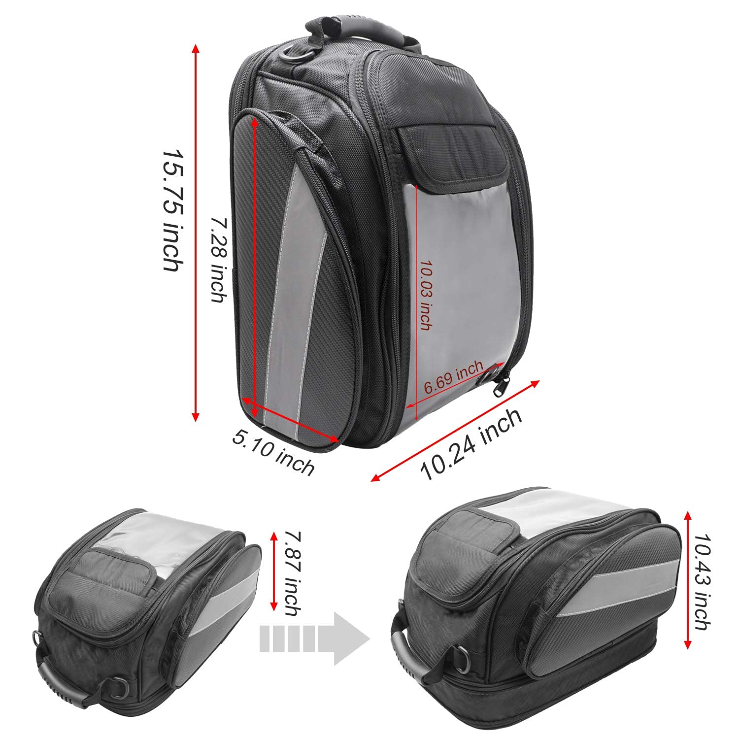 Dracarys Motorfiets-tankrugzak, waterdichte Oxford-zadeltas, zwarte motortas met groter venster, universele, sterke, magnetische tas voor Honda, Yamaha, Suzuki, Kawasaki en Harley