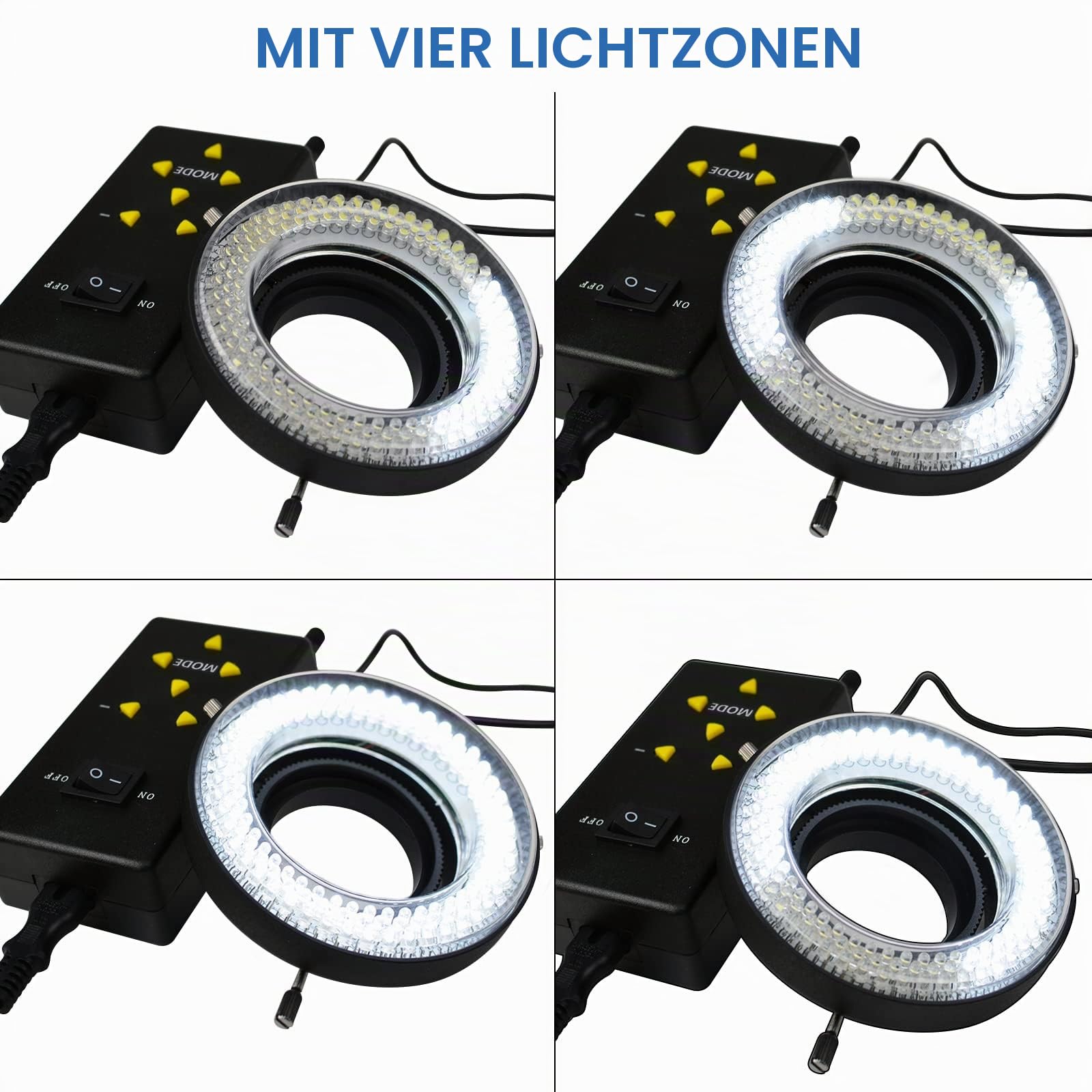144 Makro-LED-Ringblitz und Ringlicht 4-Zone Ring Licht Mikroskop Kamera Foto Video 198mm Aussen 61mm Inner 20000Lux 6400K Foto Lampe Ring Leuchtstoff Blitzlicht Ringblitzleuchte