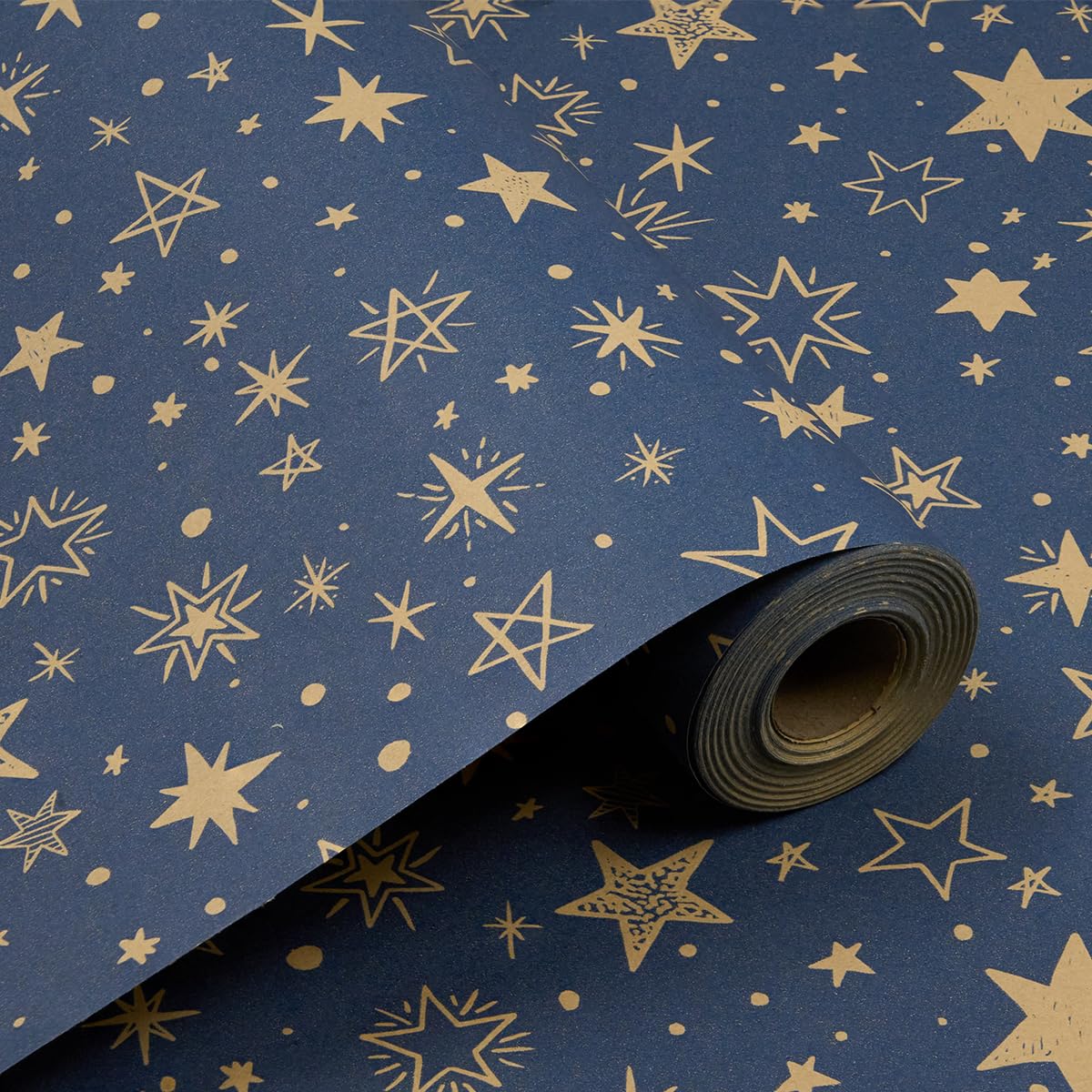 Geschenkpapierrolle zum Geburtstag, 43 cm x 15 m, recycelbares Kraftpapier mit blauen Sternen, geeignet für Hochzeiten, Muttertag, Geburtstage, Party-Geschenkdekorationen
