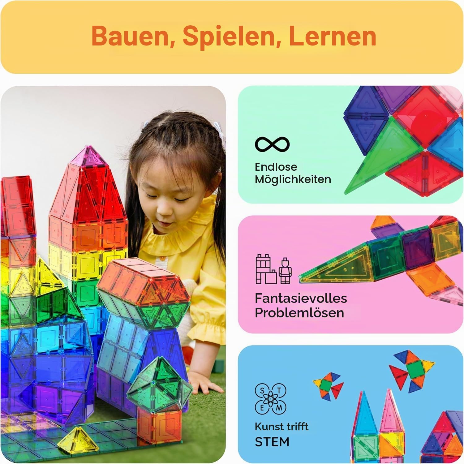 PicassoTiles 60pc Magnetischer Baustein 60-teiliges Set Magnetische Fliesen Konstruktionsspielzeug Lernset Engineering Mint Pädagogisches Spielset Kreative Kinder Gehirnentwicklung Stapelblöcke PT61