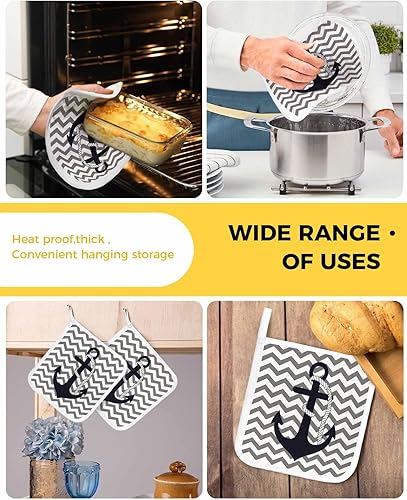 Miniatura 5 de Paquete de 2 soportes para ollas para cocina, ancla azul náutica, con ondas blancas, a prueba de calor, salvamanteles a rayas, lavables, para