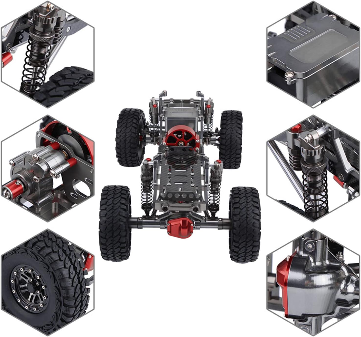 Brilluxa RC Car Frame Kit, 313mm Wheelbase, Aluminum Alloy & Carbon Fiber Chassis, Compatible with Axial SCX10, RC Crawler Frame with Axial Tires, 50×25×17cm Construction