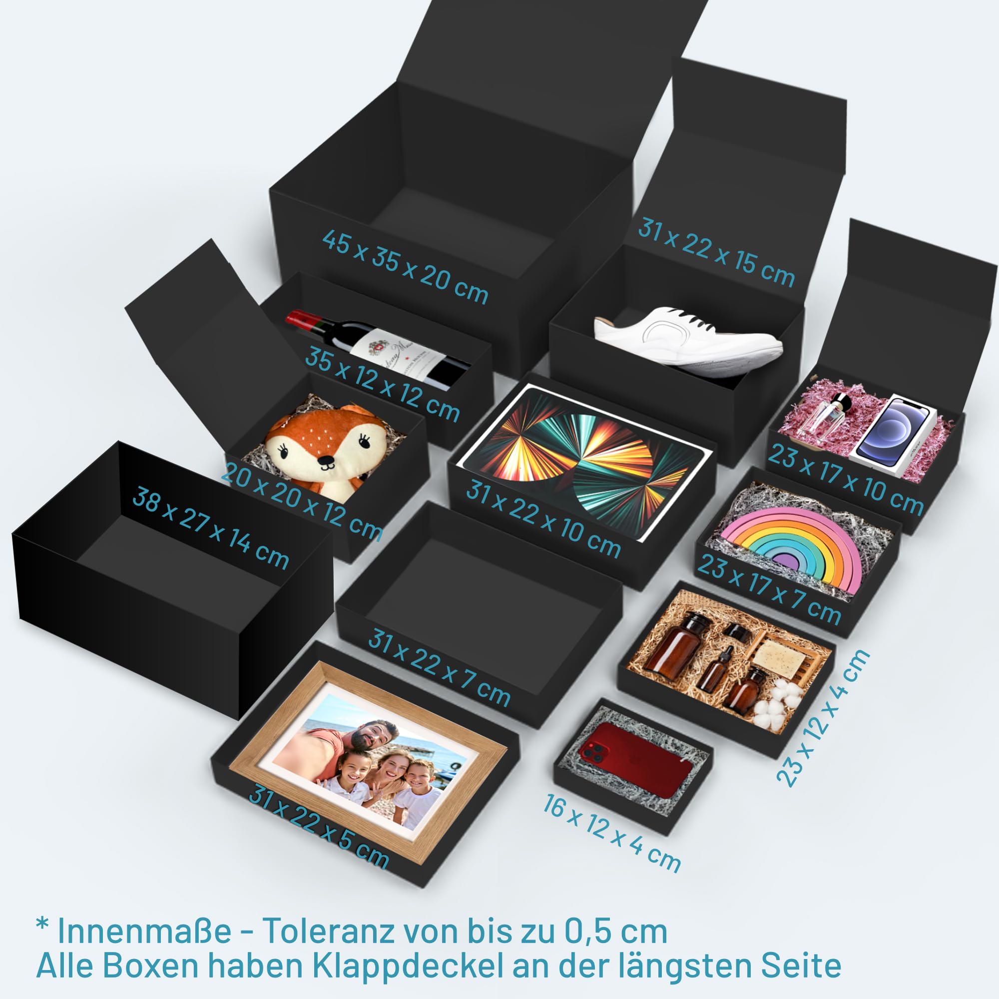 Verpackungswelt Geschenk-Box mit Deckel | 38 x 27 x 14 cm (10er Pack) | Geschenk-Karton mit Magnet-Verschluss | Perfekt für Geburtstag, Hochzeit, Weihnachten, Geburt | Geschenk-Verpackung in Schwarz
