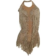 Women Rhinestones Fringes Leotard for Latin Dance Nightclub Party Costume Stage Wear Performance Tassel Bodysuit