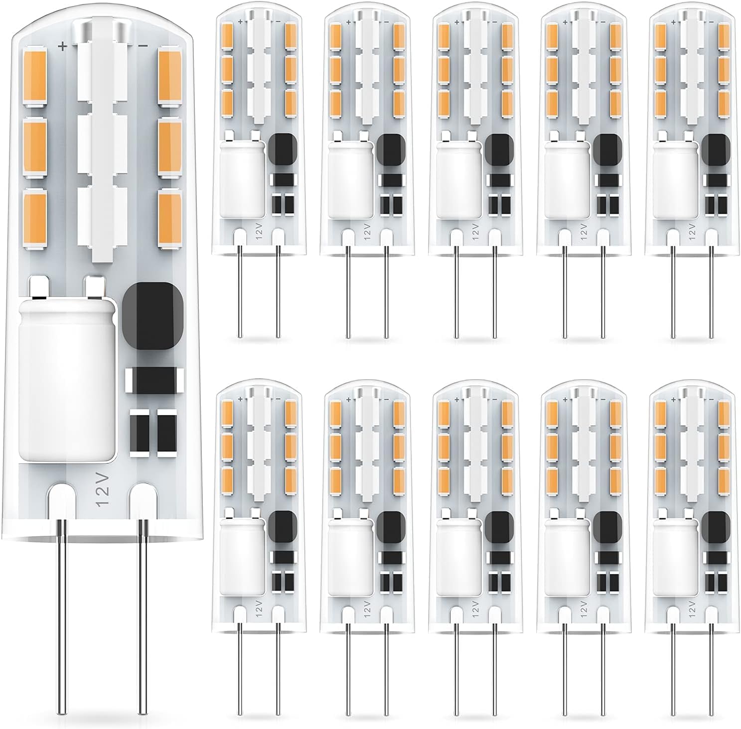 RuLEDne G4 LED Bulbs, Cool White 6000K, 2W Replacement 10W 20W G4 Halogen Bulb, 12V AC/DC, 360° Beam Angle, Non-Flickering, G4 Pin Base, Pack of 8 (2W 3000K 10PCS)