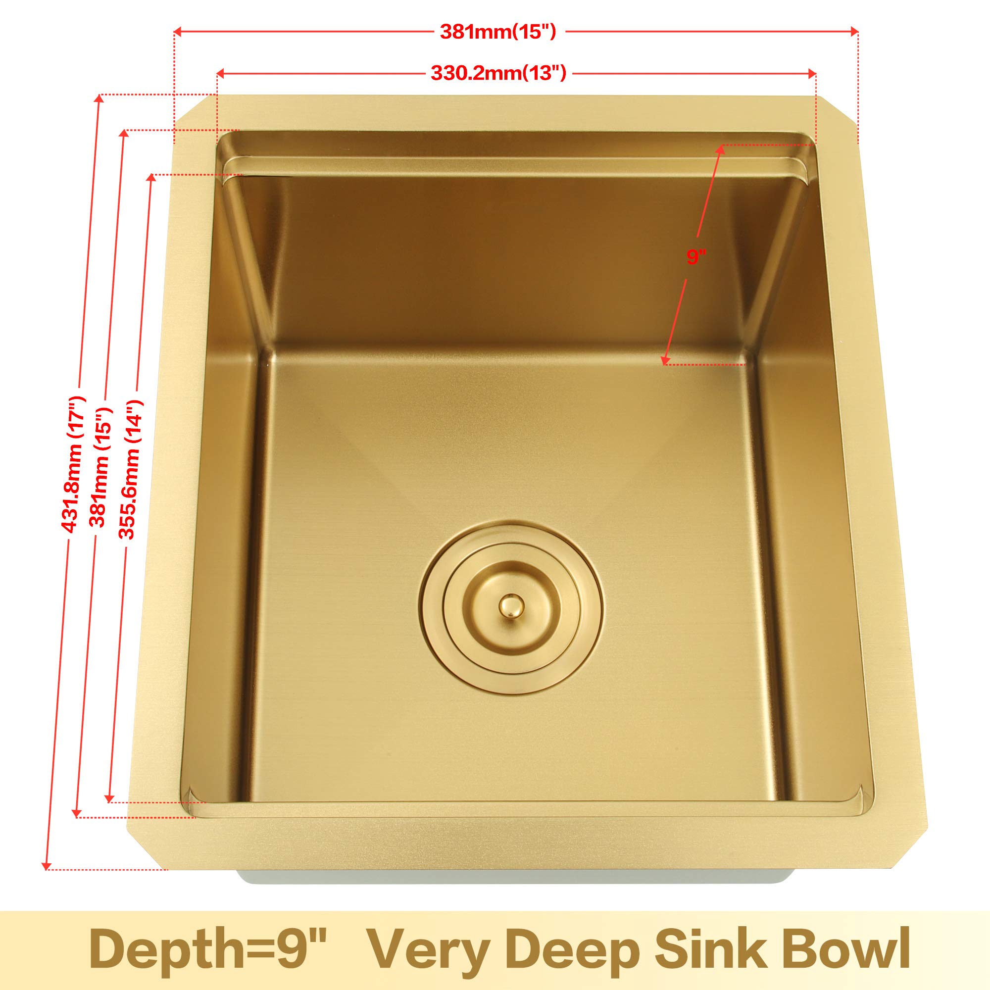 LQS Gold Undermount Bar Sink, RV Sink, Handmade Stainless Steel Bar