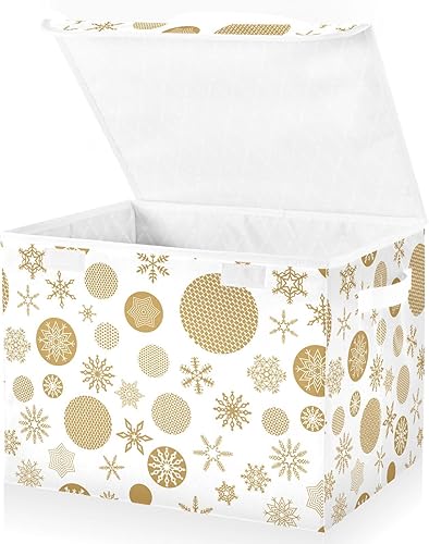 Miniatura 1 de Contenedores de almacenamiento de copos de nieve dorados navideños con tapas, apilables, organización de armario, almacenamiento de plástico para