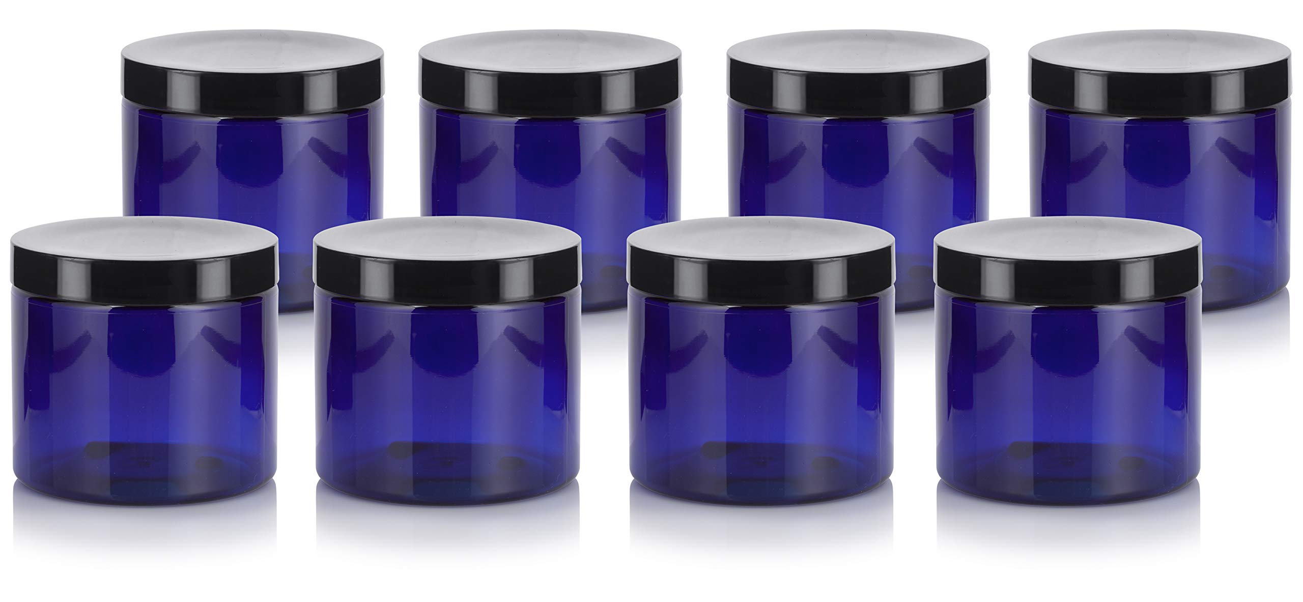 Cobalt Blue Large 16 oz PET Plastic (BPA Free) Refillable Jar - (8 Pack)