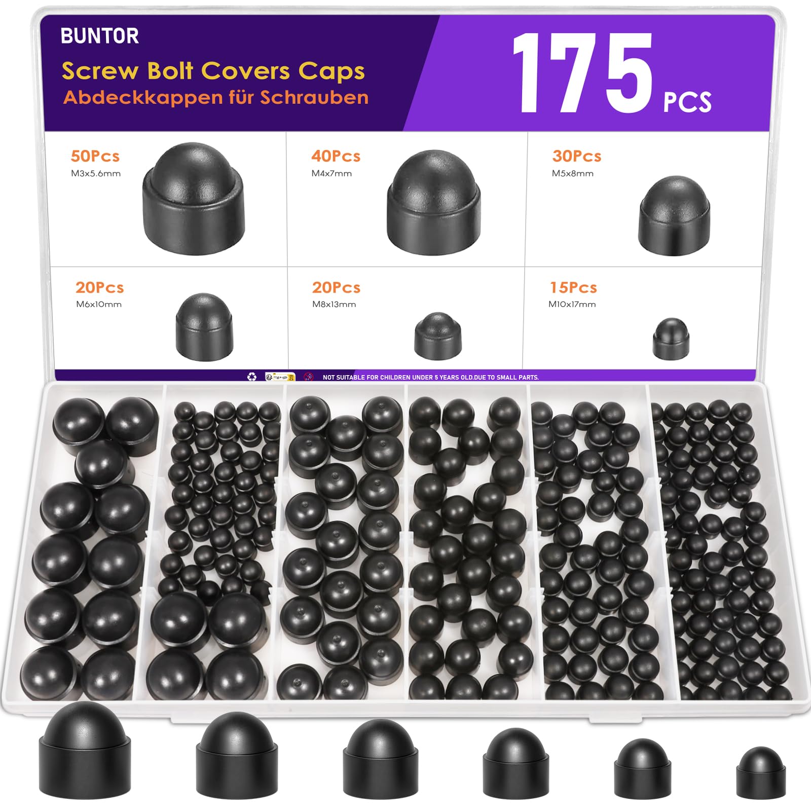 175PCS Screw Bolt Covers Caps, BUNTOR Plastic Hex Head Dome Bolt Caps