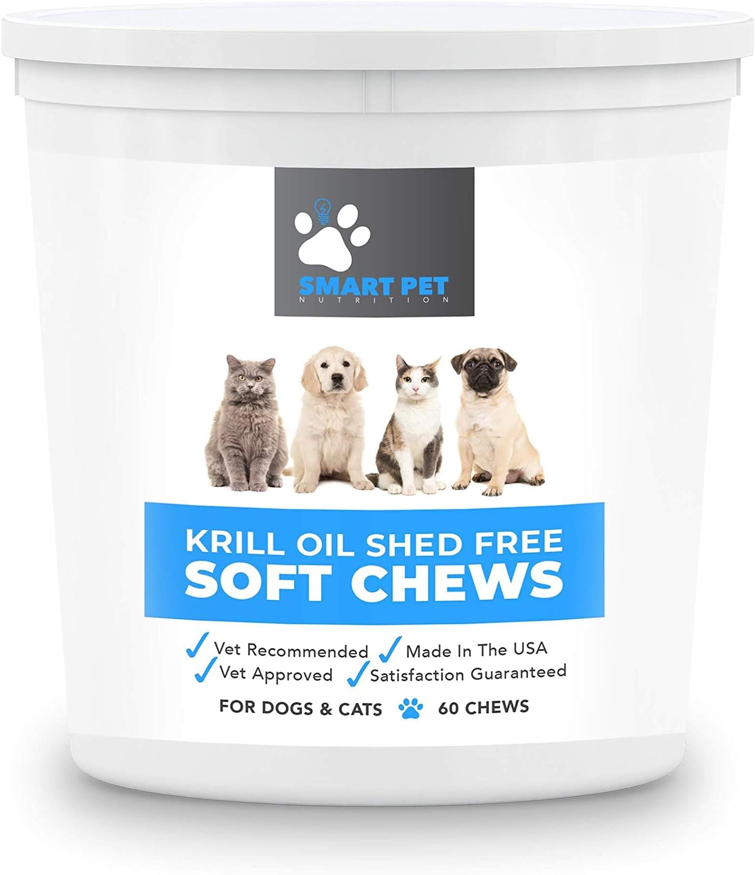 ANTARCTIC KRILL OIL SOFT CHEWS FOR DOGS AND CATS | RICH IN OMEGA 3 | ASTAXANTHIN | VITAMIN E | FOR SKIN AND COAT | LOW ALLERGEN | LOW CALORIE | ANTI SHED | 60 SAVORY SOFT CHEWS | MADE IN USA