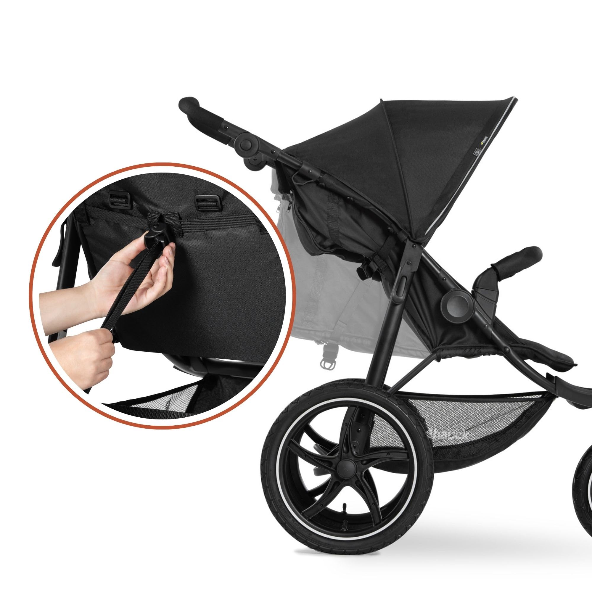 hauck Poussette 3 Roues Runner 2 Tout Terrain avec Grandes Roues Gonflables, Suspension, UV 50+, Position Allongée, Fenêtre XL, Guidon Réglable, Pliable, Jusqu’à 22 kg, Noir