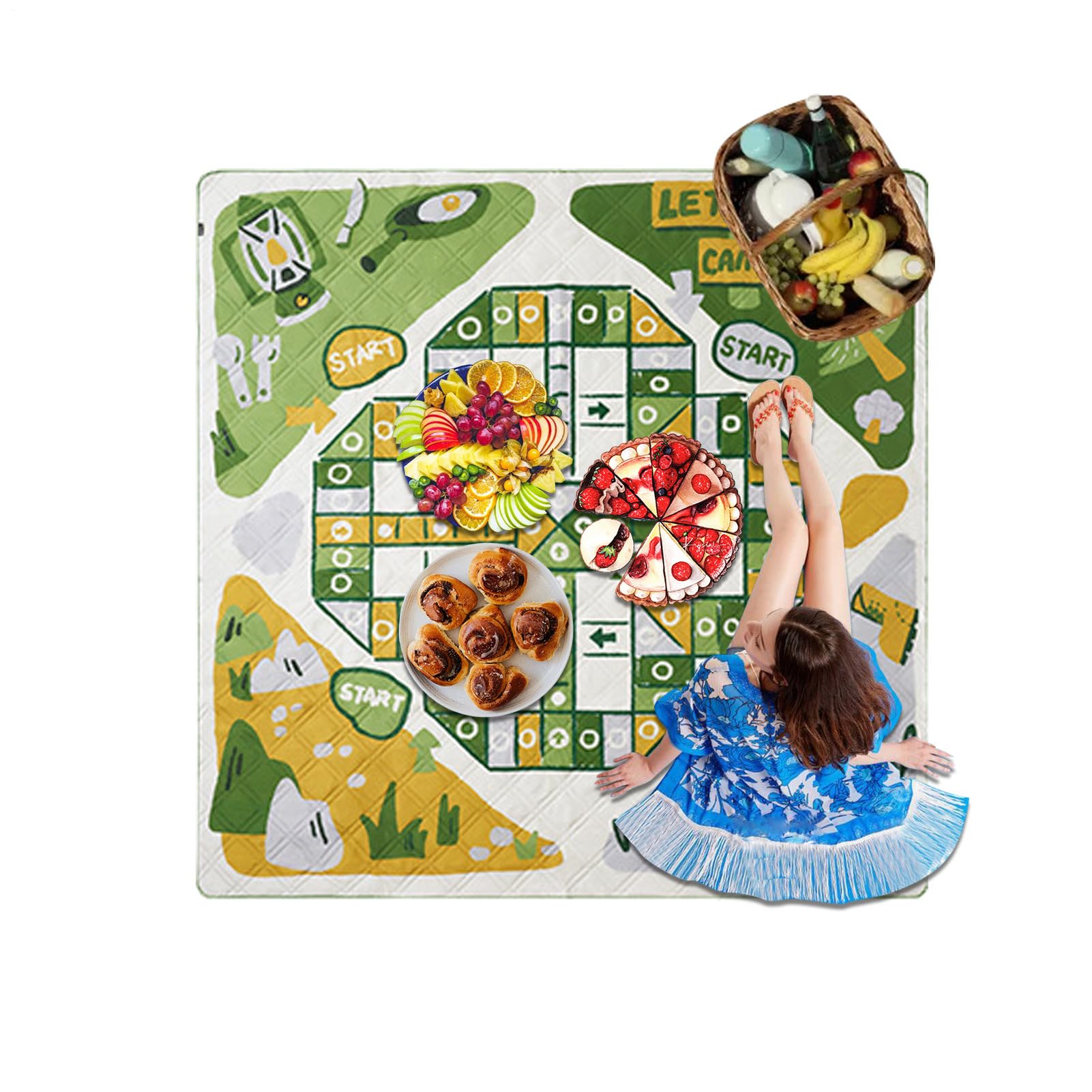 Coperta Da Picnic Per Uso Esterno Tappetino Pieghevole Imbottito per Tutte | Coperta con Motivo a Scacchi per Picnic per Festival Musicali, Campeggio, Spiaggia e Pranzo all'Aperto