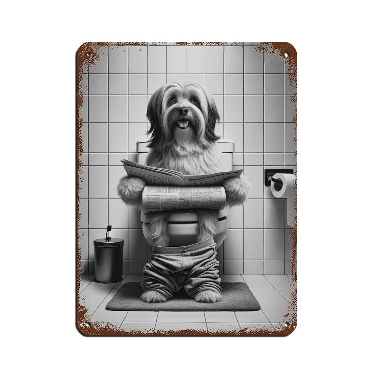 Lxwnze 30L X 40W Cm Tibetan Terrier Dog,Funny Bathroom Decor Retro Poster Metal Tin Sign Chic Art Retro Iron Painting Bar People Cave Cafe Family Garage Poster Wall Decoration 12X16inch(30X40cm)