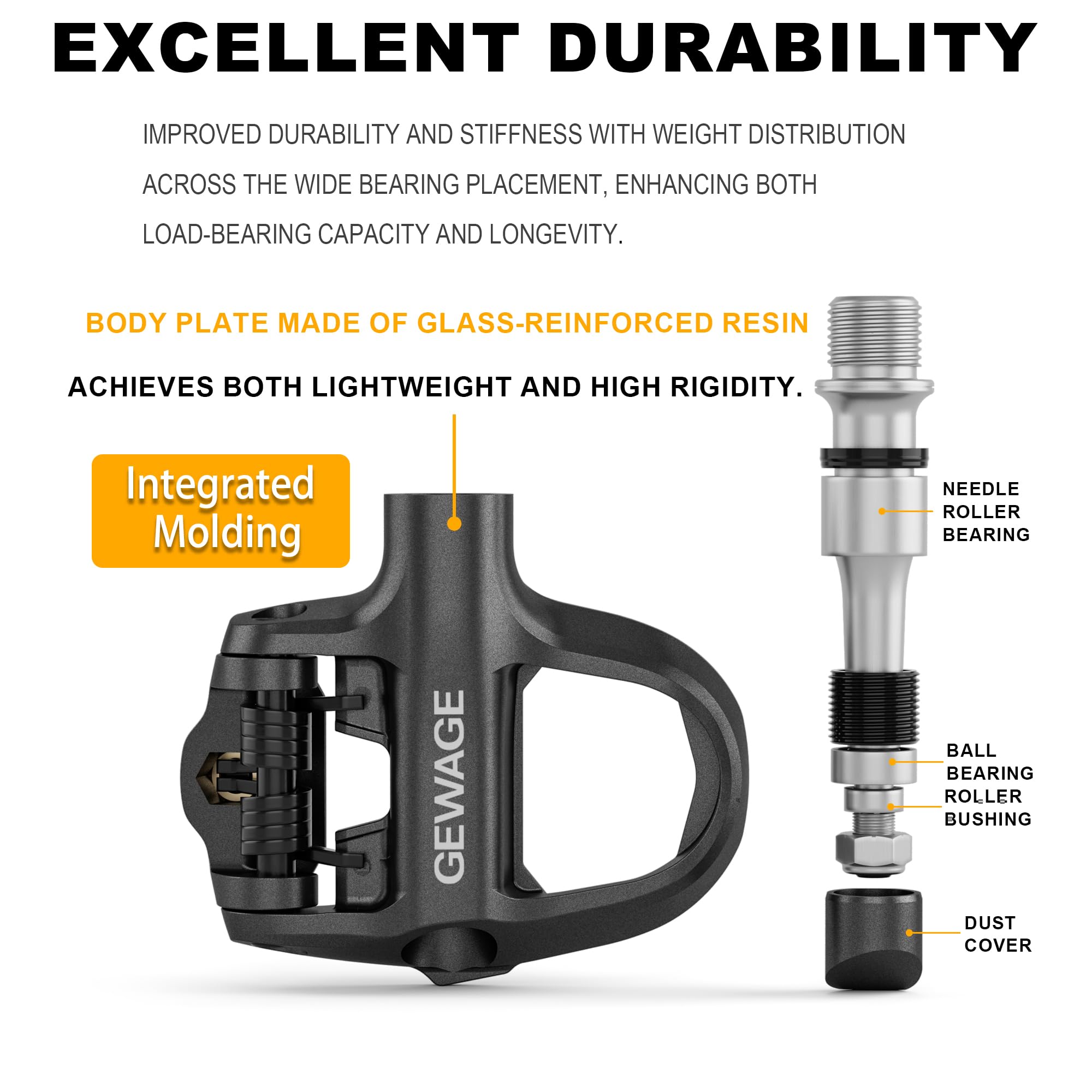 GEWAGE Pedali a scatto per bici da strada, tensione regolabile, robusto corpo composito, compatibile con sistema Look KEO, inclusi cleats e materiale di montaggio