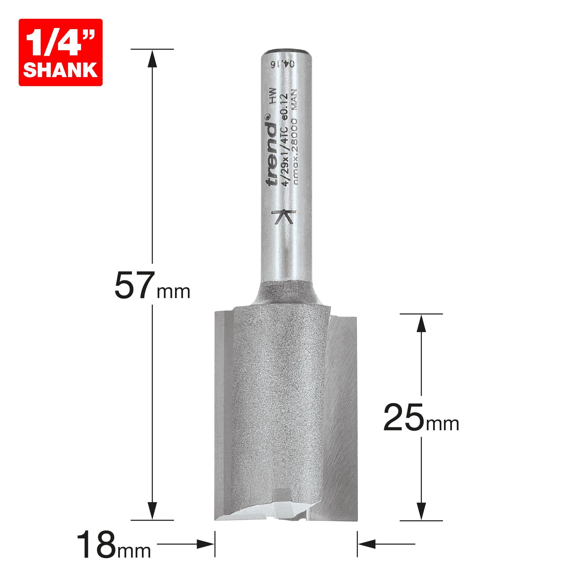 Trend Professional Straight Two Flute Router Cutter, 1/4 Inch Shank, 18mm Cut Diameter, 25mm Cut Length - Image 3