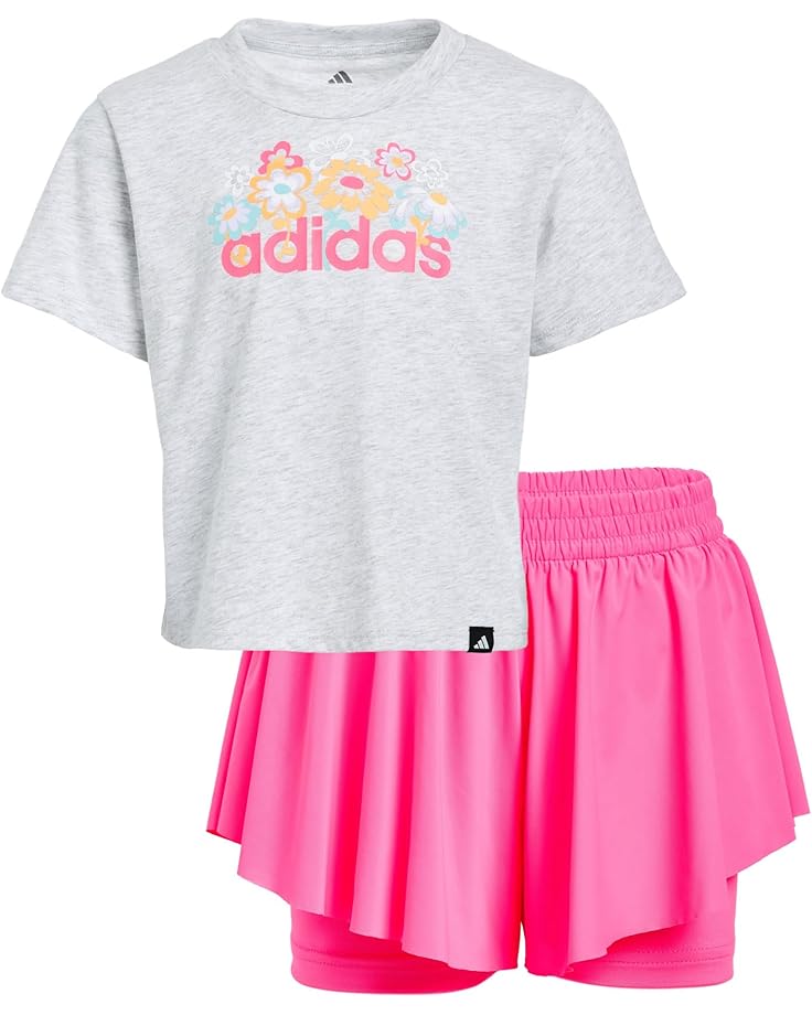 adidas Kids Heather Tee & Flowy Short Set (Toddler/Little Kids) - Main View