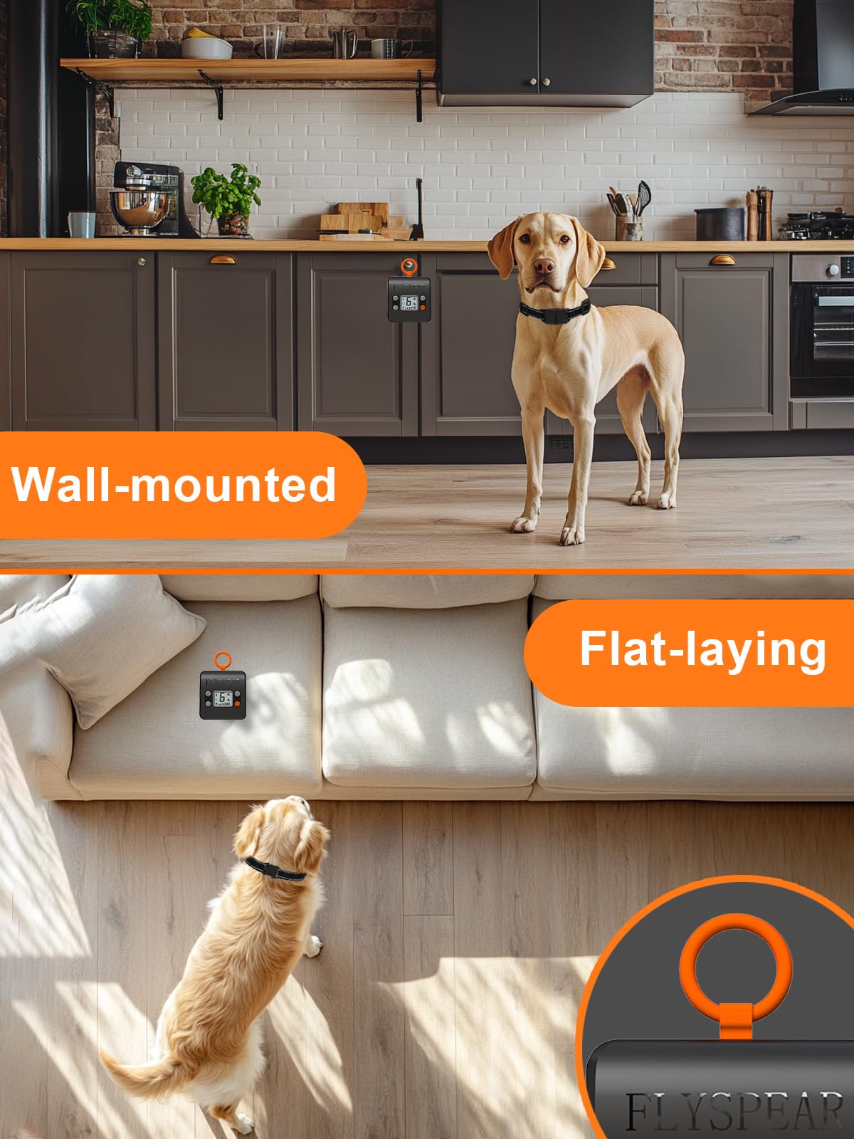 FLYSPEAR Barrera inalámbrica para mascotas, barrera recargable para interiores con 6 radios de rango ajustables de hasta 7 pies, 6 intensidades estáticas seguras ajustables, valla eléctrica para