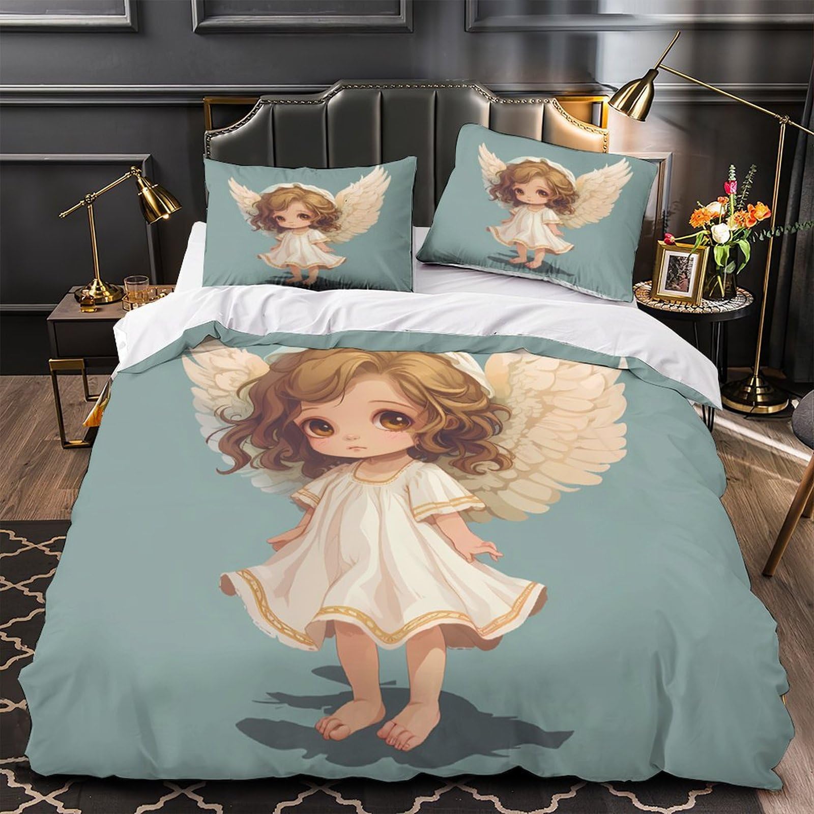 Linge de lit enfant ange housse de couette 140x200 microfibre