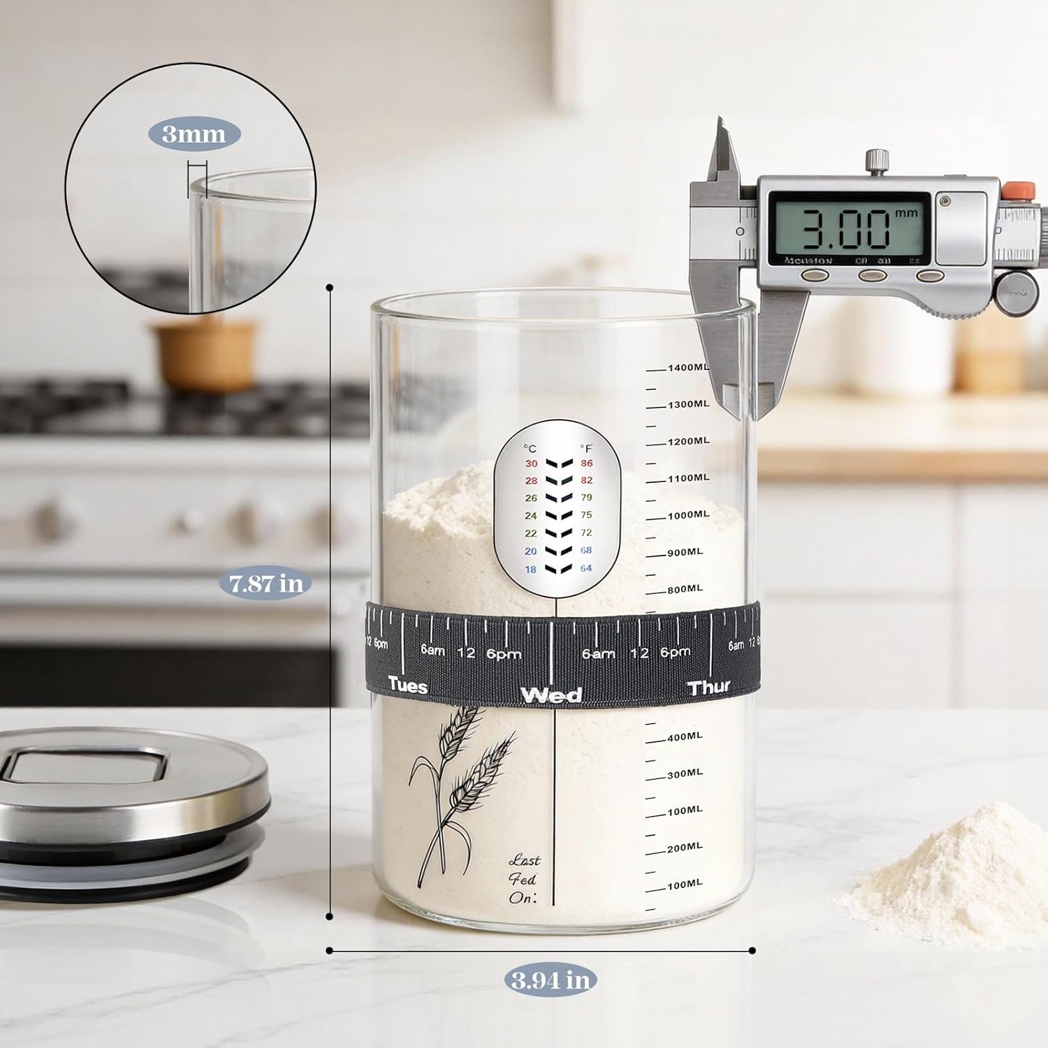 Sourdough Starter Jar, Sourdough Jar Wide Mouth, Sourdough Starter Kit Home and Kitchen, Sour Dough Starter Kits, Sourdough Bread Baking Supplies, Sour Dough Starter Jars, Sourdough Jars Airflow Lid - Image 7