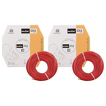 KLICK Copper Wire with Triple Layer PVC Coating & Unilay Bunching, Single Core Unsheathed Flexible Electric Cable for Domestic & Industrial Connections Gold Series (1.5 mm, 90m Long, Red, 2 Pcs)