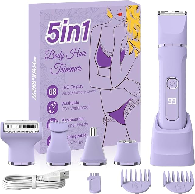 5-in-1 Razors électriques pour femmes,Bikini Trimmer pour femmes et Shaver électrique pour femmes (Purple)