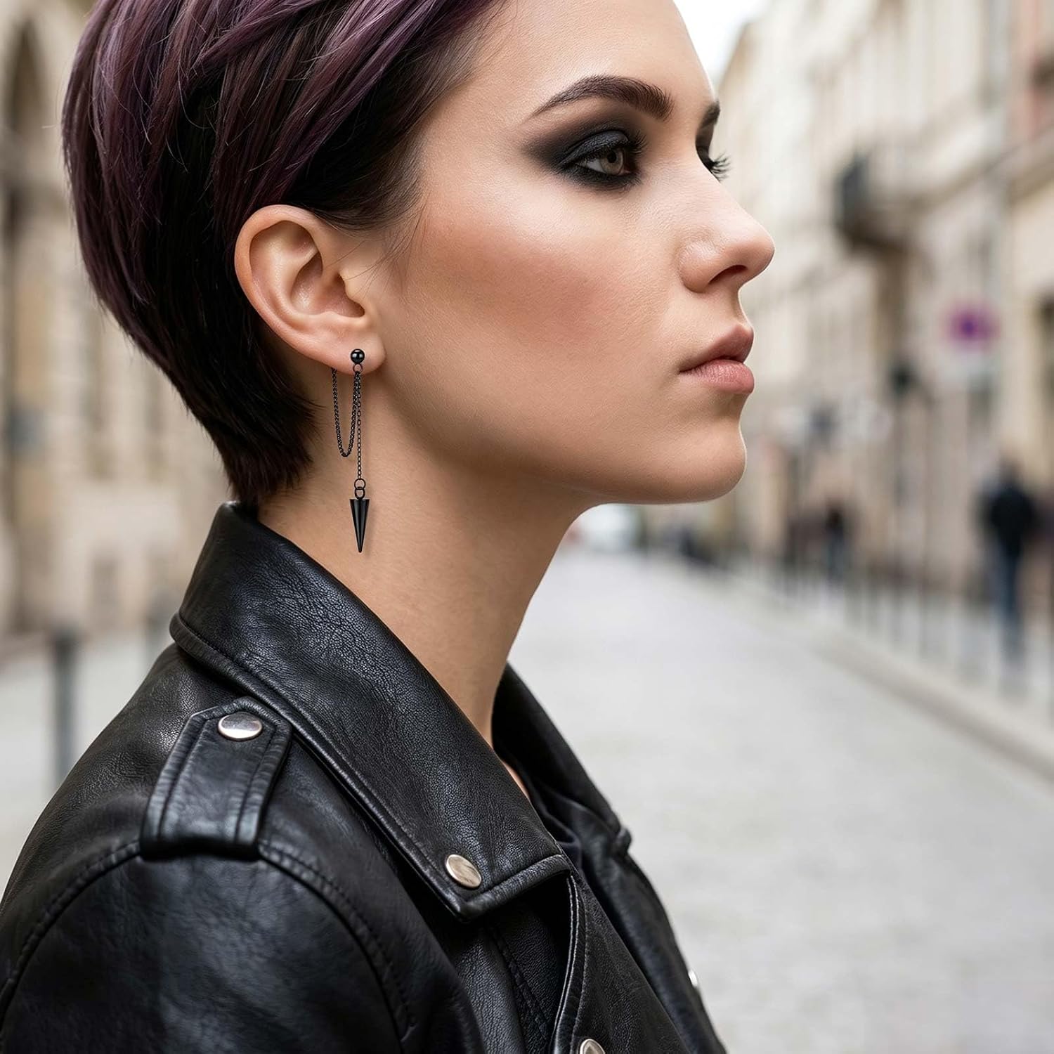 Gold Chain Earrings for Women Irregular Bar Spike Drop Dangle Earrings Long Threader Earring Dangly Tassel Earrings Stainless Steel Black Spike Steampunk Gothic Punk Earrings Jewelry