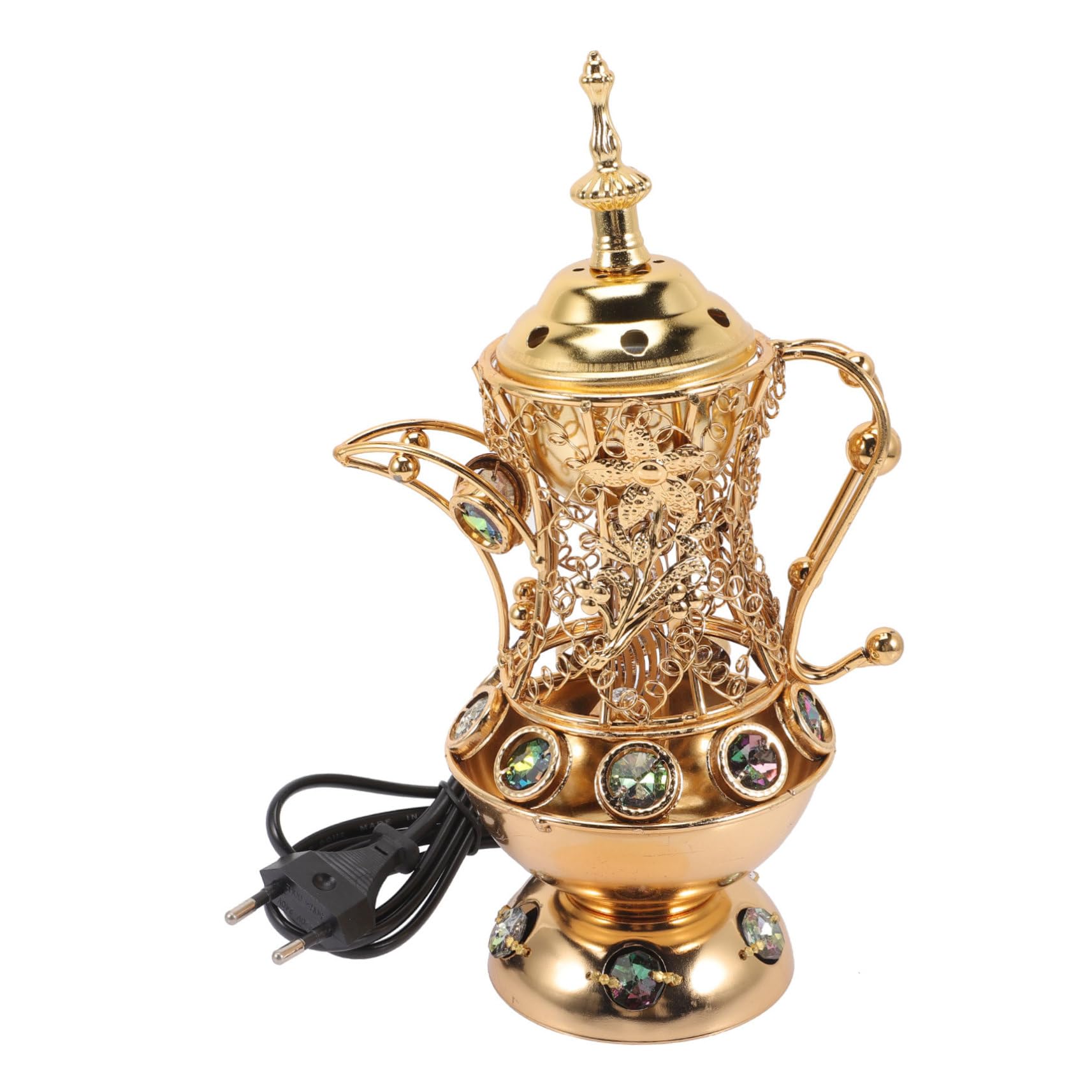 Elektrischer Weihrauchbrenner aus Eisen in Gold, Retro Design | Dekorativer Aromabrenner mit Griff, Tischdekoration im Vintage Look, für Räucherwaren und Duftanwendungen