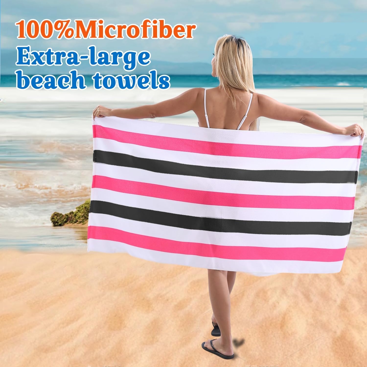 Ferdilan 4 Pieces Microfiber Beach Towel Set,30x60 inches Super Absorbent Large Towels Camping Travel Towels,Quick Dry Bath Towels for Beach Lightweight Shower Towels Outdoor Swim Towels for Adults